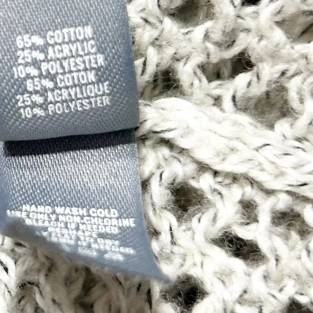 Aerie Light Gray Open-Knit Long Sleeve Cotton Blend Cardigan Sweater with a Hood